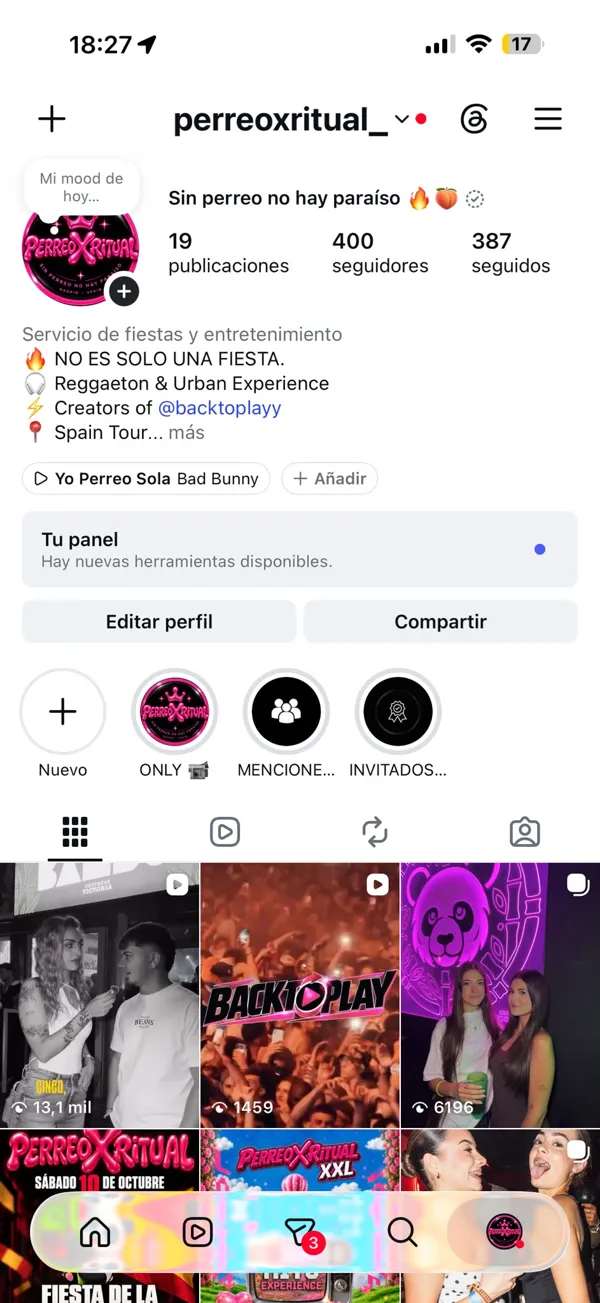 Captura real del perfil de Instagram @perreoxritual_